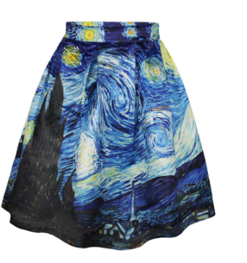 Women's Skirt Flared Stretch Van Gogh Starry Night 3D Print Pleated Short Skater Skirt Girl Saia Summer Style Mini Skirts