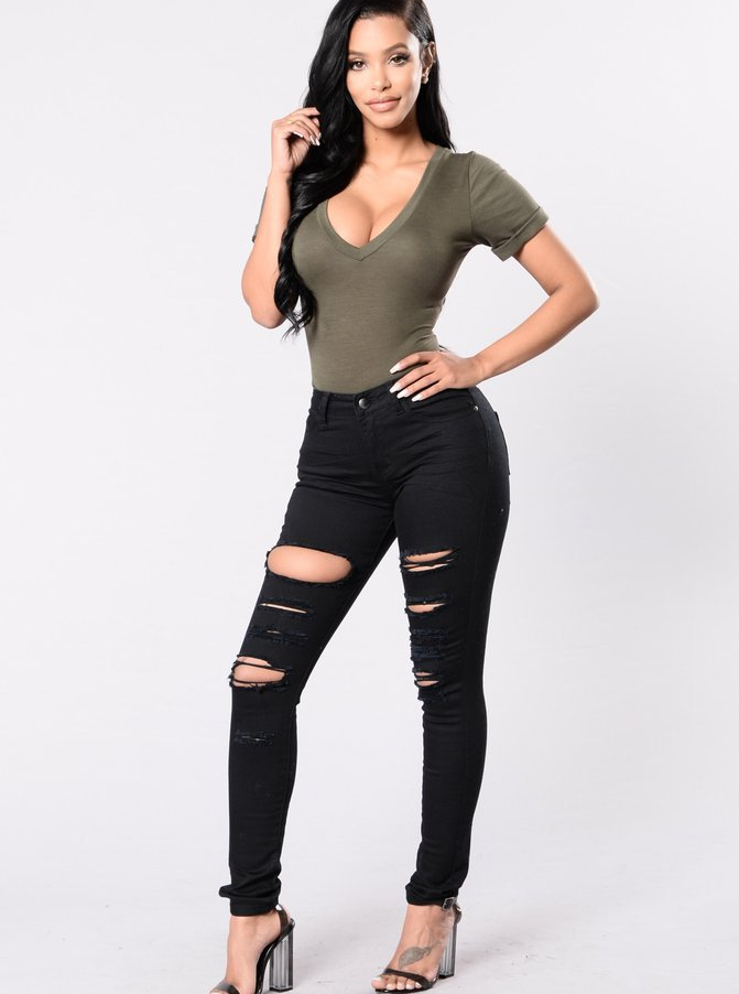 New 2021 casual sexy jeans woman cotton denim trousers slim mid waist ripped holes pencil pants cowboy jeans femme