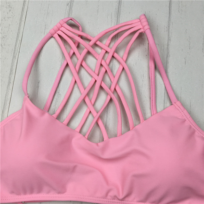 2021 cut out Bikinis Sexy pink bandage cut out Halter bikini swimsuit women cross Women's swimwear swimming suit