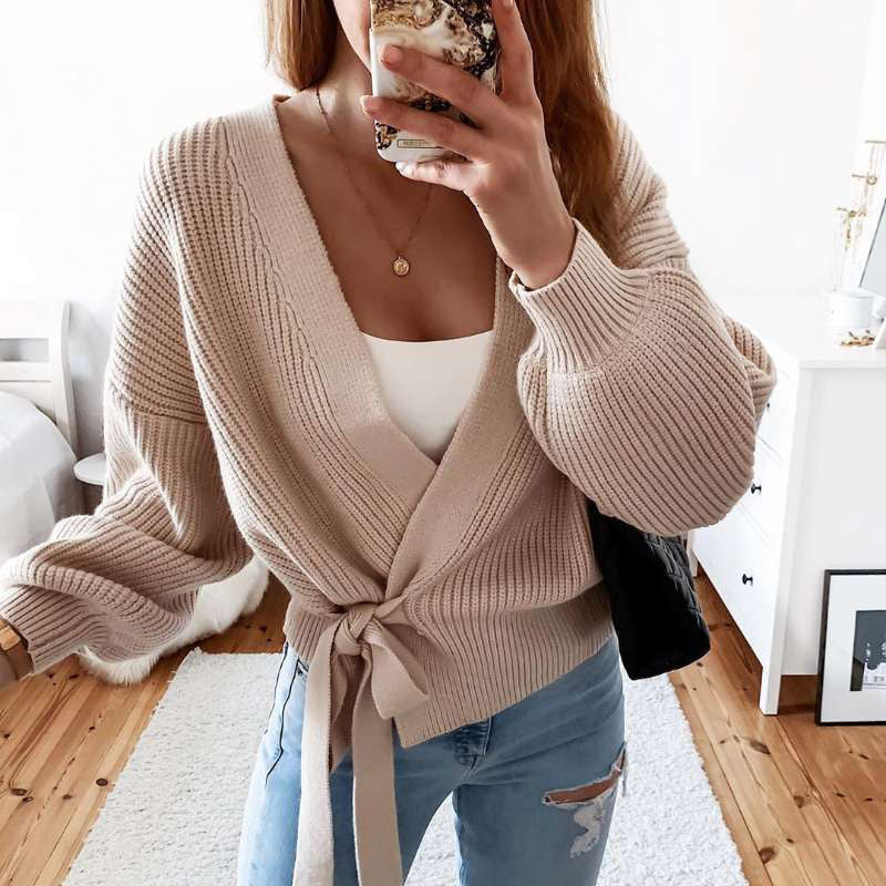 Knitted hollow sweater women