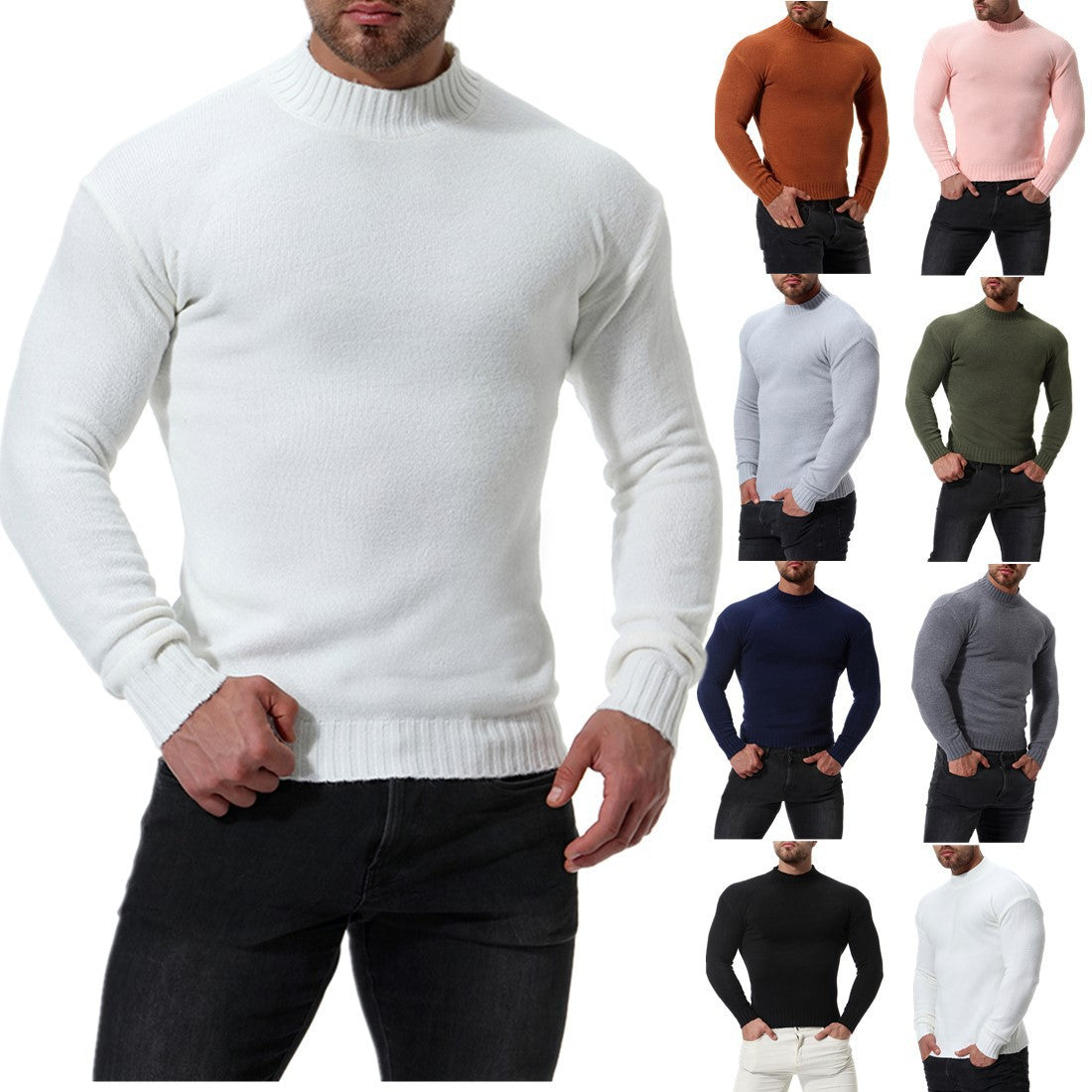 Men's High Neck Slim Bottoming Shirt Solid Color Knitted Sweater