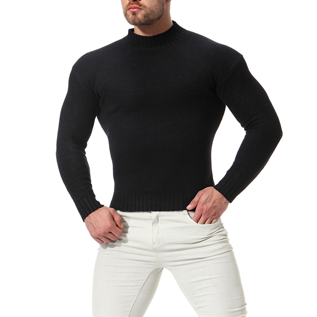 Men's High Neck Slim Bottoming Shirt Solid Color Knitted Sweater