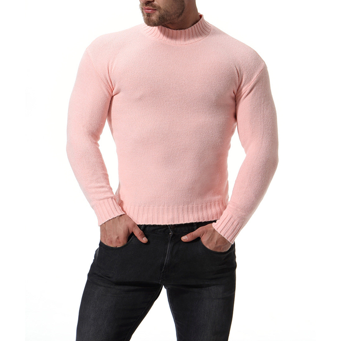 Men's High Neck Slim Bottoming Shirt Solid Color Knitted Sweater