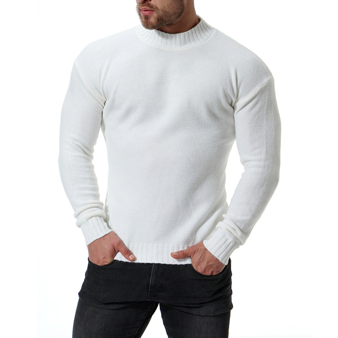 Men's High Neck Slim Bottoming Shirt Solid Color Knitted Sweater