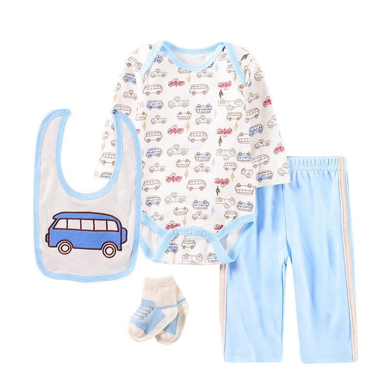 Cartoon Four-piece Baby Clothes 0-1 Year Old Baby Jumpsuit