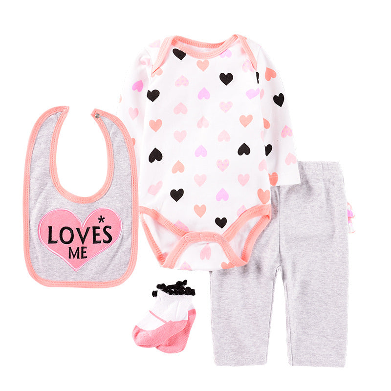 Cartoon Four-piece Baby Clothes 0-1 Year Old Baby Jumpsuit