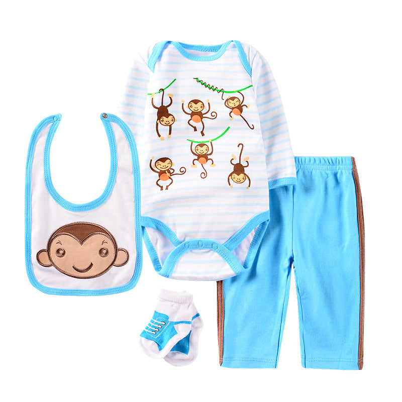 Cartoon Four-piece Baby Clothes 0-1 Year Old Baby Jumpsuit