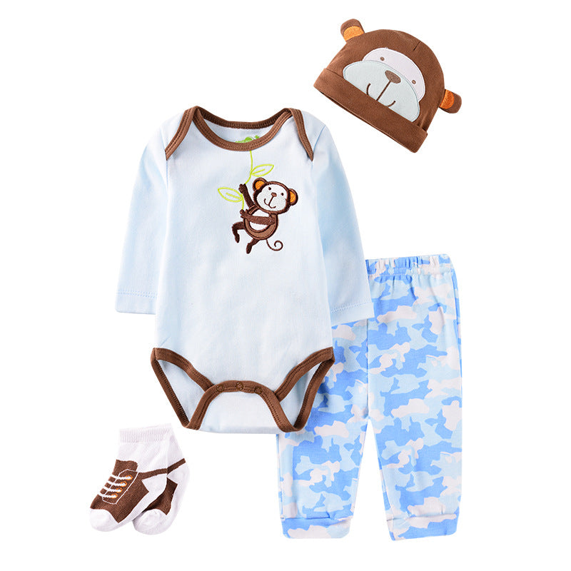 Cartoon Four-piece Baby Clothes 0-1 Year Old Baby Jumpsuit