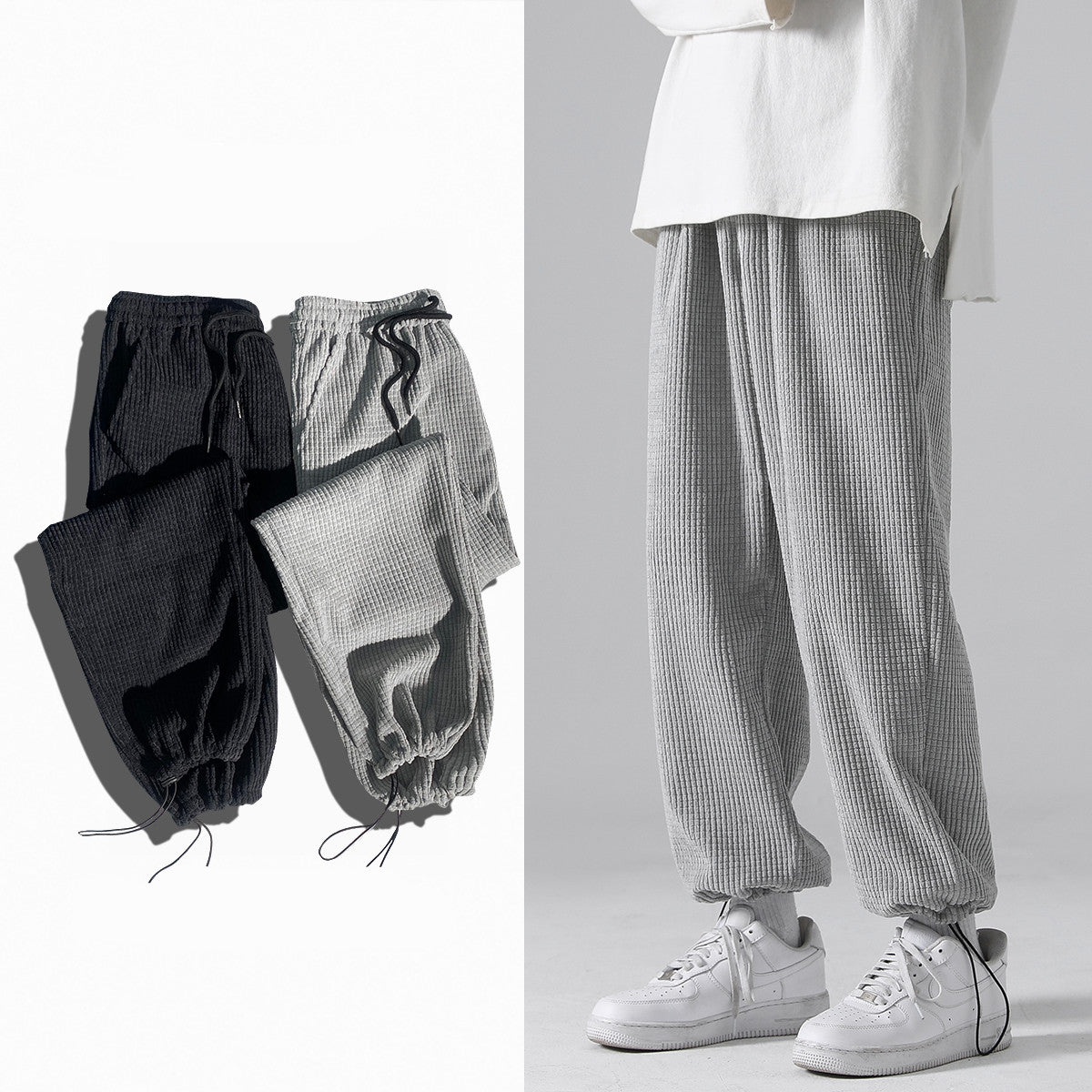 Drawstring Trousers Wide-Leg Straight-Leg Sports Sweatpants