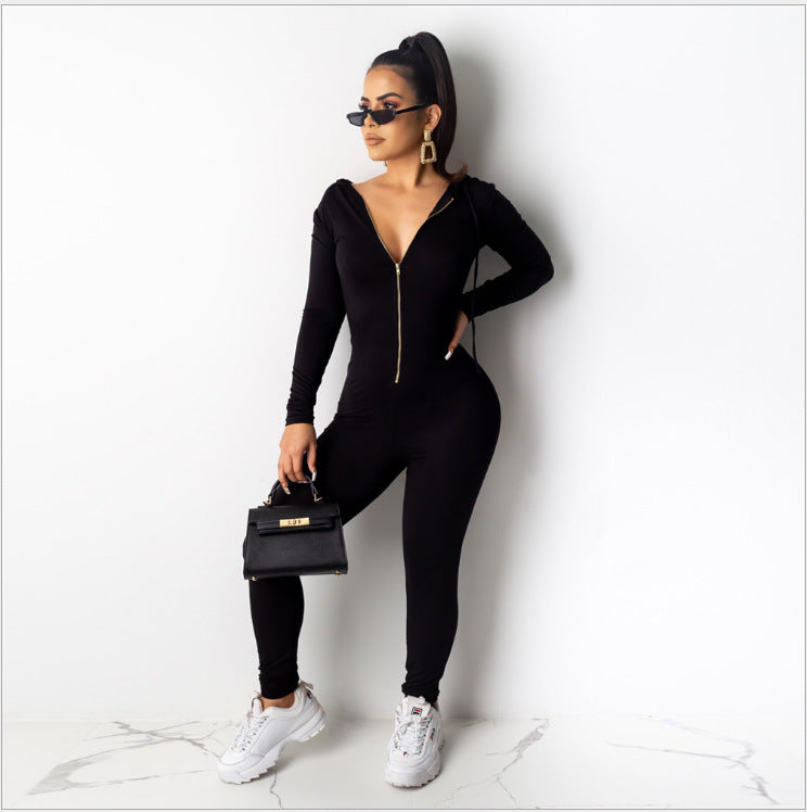 Women's Fashion Zipper Hoodie Jumpsuit