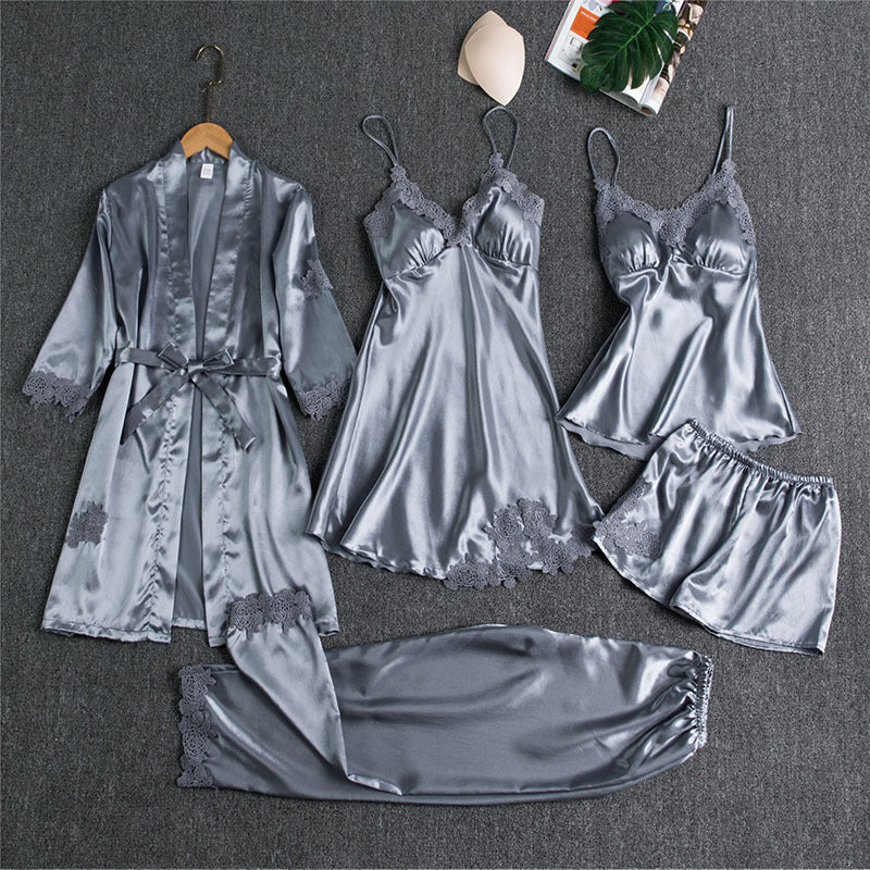 Spring And Autumn Sling Five-Piece Pajamas Women