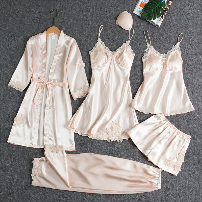 Spring And Autumn Sling Five-Piece Pajamas Women