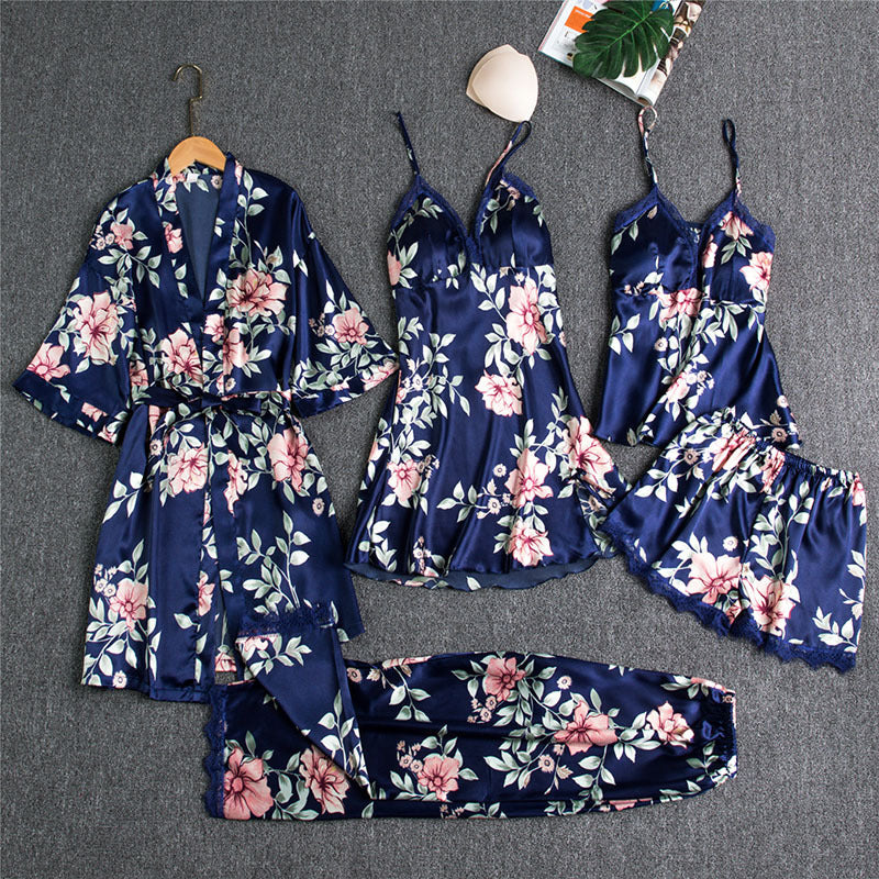 Spring And Autumn Sling Five-Piece Pajamas Women