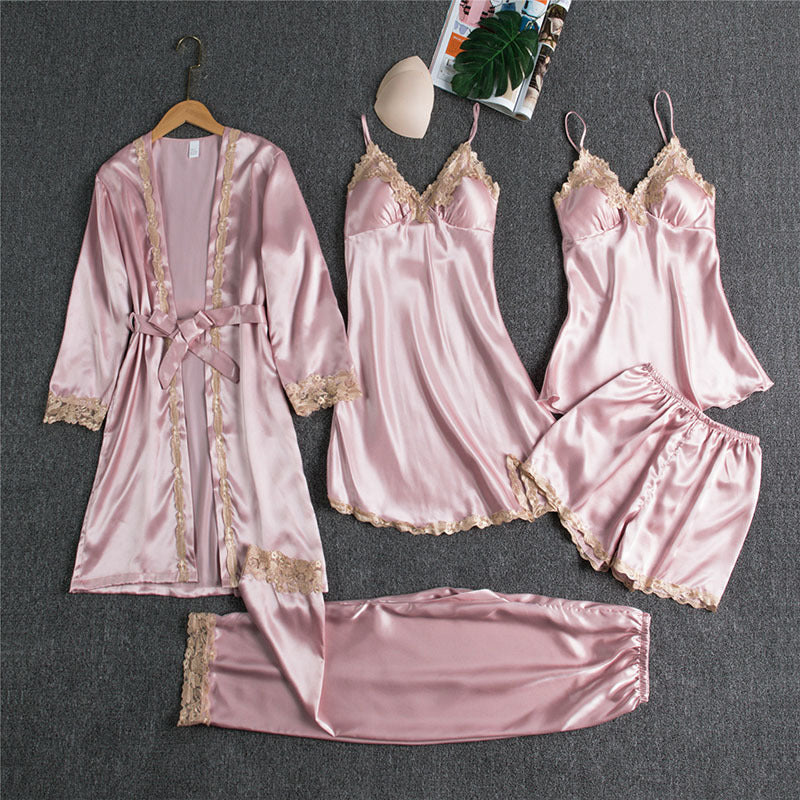 Spring And Autumn Sling Five-Piece Pajamas Women