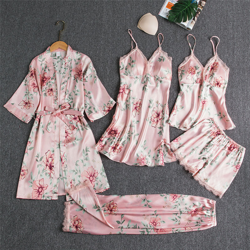 Spring And Autumn Sling Five-Piece Pajamas Women