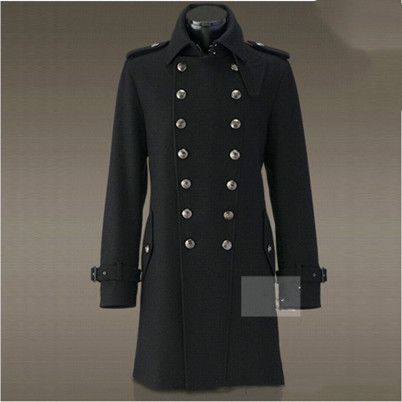 World War II Coat Woolen Coat Casual Windbreaker Korean Style Slim Long Warm Woolen Coat Metal Caviar