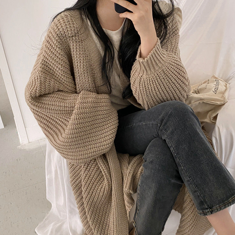 Lazy Shoulders Thick Stitch Long Sweater Coat Women