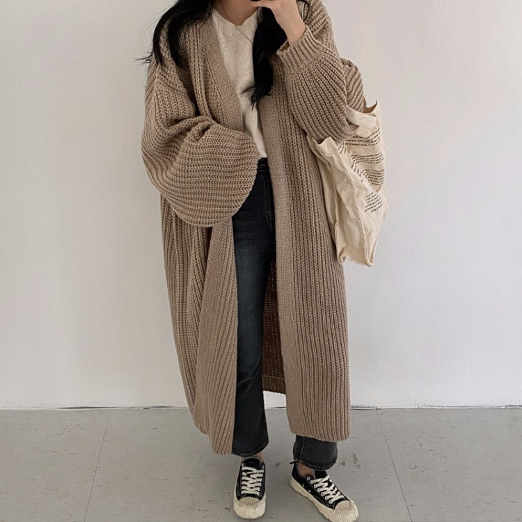 Lazy Shoulders Thick Stitch Long Sweater Coat Women