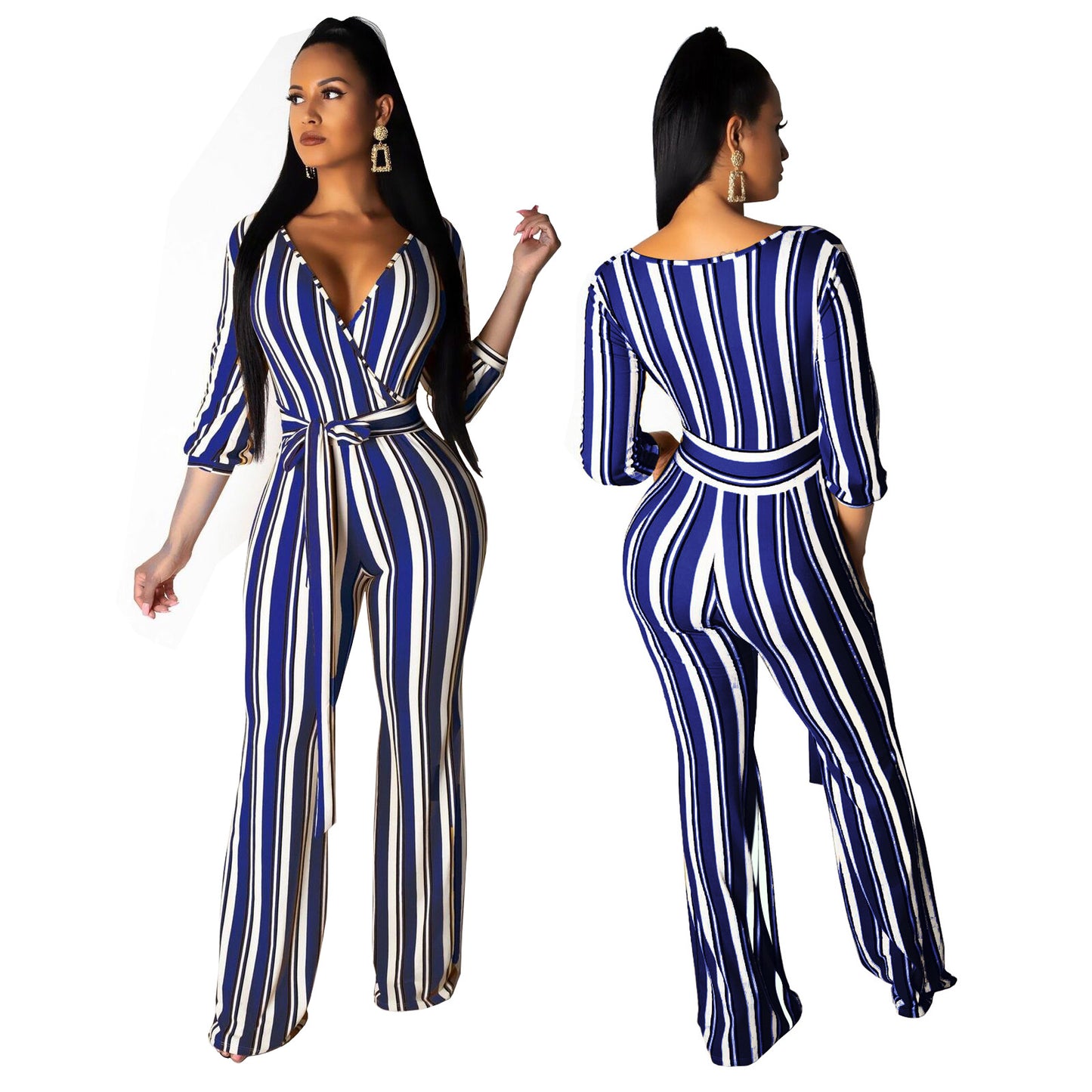 Wear Fashionable Striped Printed Wide-Leg Jumpsuits