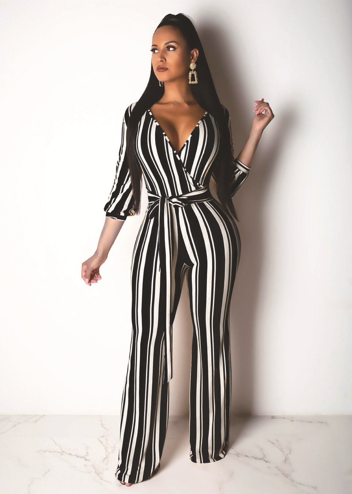 Wear Fashionable Striped Printed Wide-Leg Jumpsuits