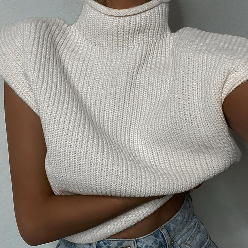 Temperament High-Neck Short-Sleeved Sweater Top Women