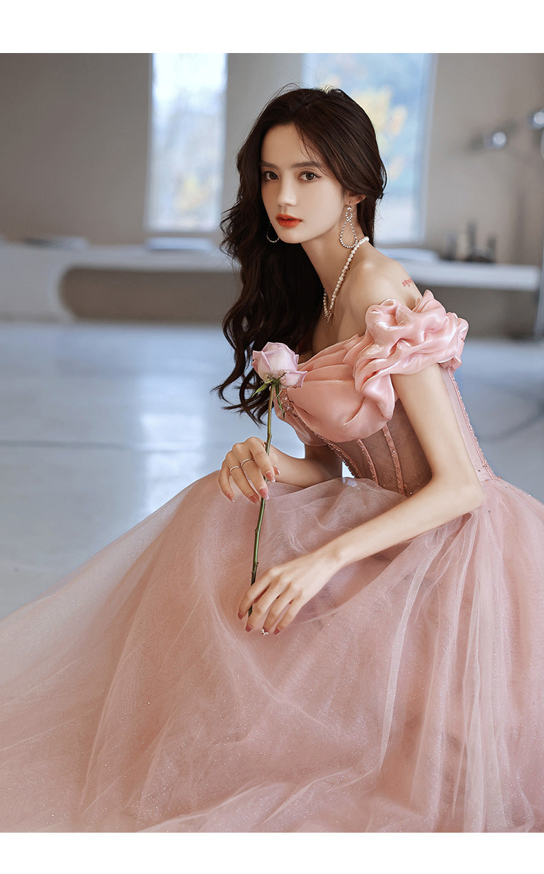 One Shoulder Evening Dress Pink Noble Dress