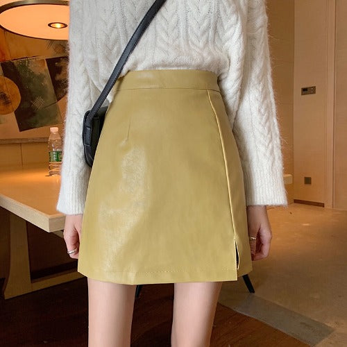 HOT Fashion Women Shiny Leather Skirts Female Solid Bodycon Pencil Short Mini Skirt Woman Zipper High Waist Skirt