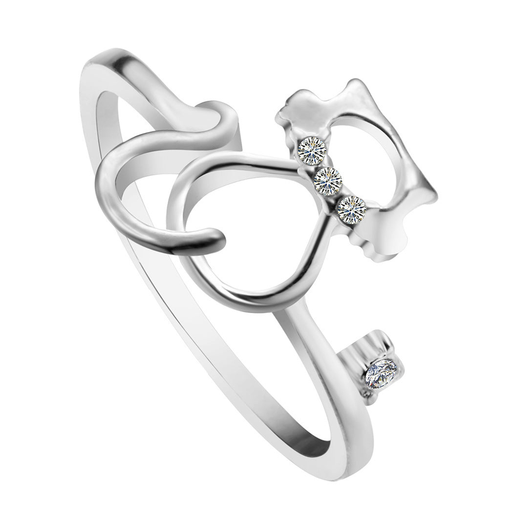 Knuckle Ring Tail Ring Ring Cute Animal Rhinestone Cat Ring Female