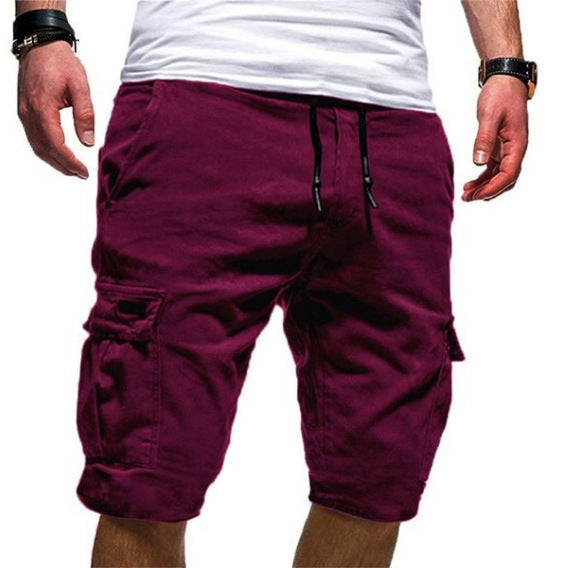 Men's Solid Color Sports Shorts Loose Tether Sports Casual Five-Point Pants Men