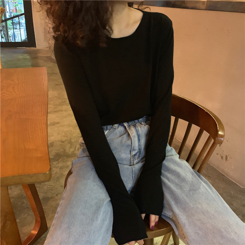 Women s Solid Color Long sleeved Sweater