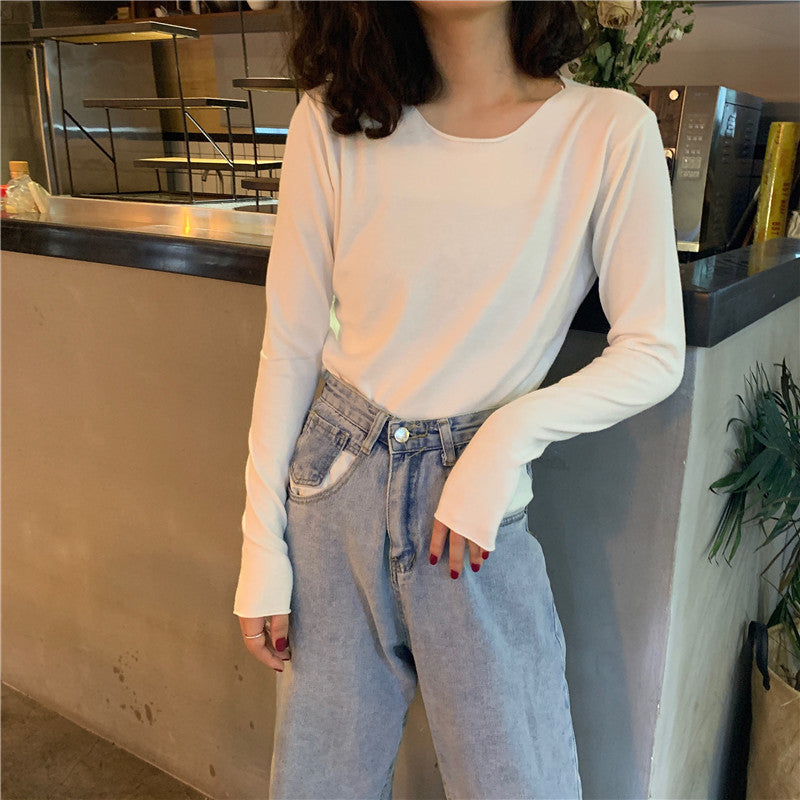 Women s Solid Color Long sleeved Sweater