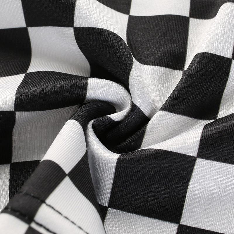 Black and white plaid stitching camisole female summer ins super hot inner base shirt top