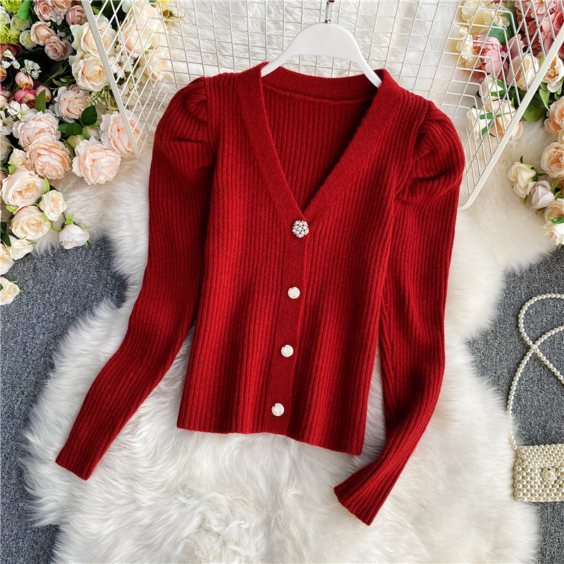 V-neck sweater women cardigan sweater