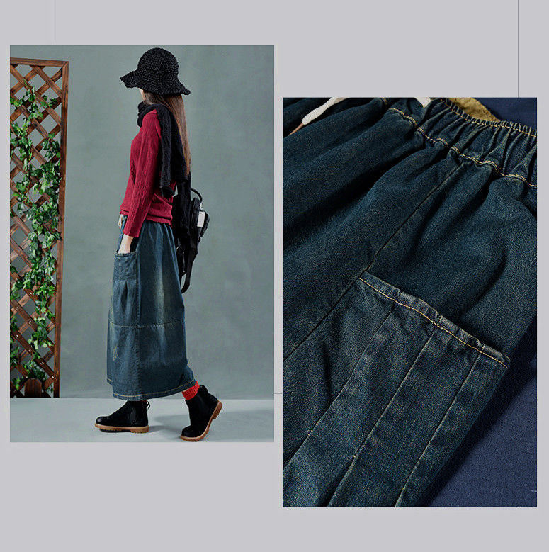 All-match Denim Skirts Are Thin, Big Pockets, Mid-length Women's Skirts, And A-line Skirts