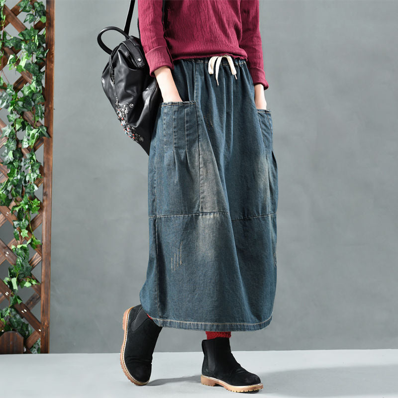 All-match Denim Skirts Are Thin, Big Pockets, Mid-length Women's Skirts, And A-line Skirts