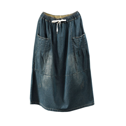 All-match Denim Skirts Are Thin, Big Pockets, Mid-length Women's Skirts, And A-line Skirts