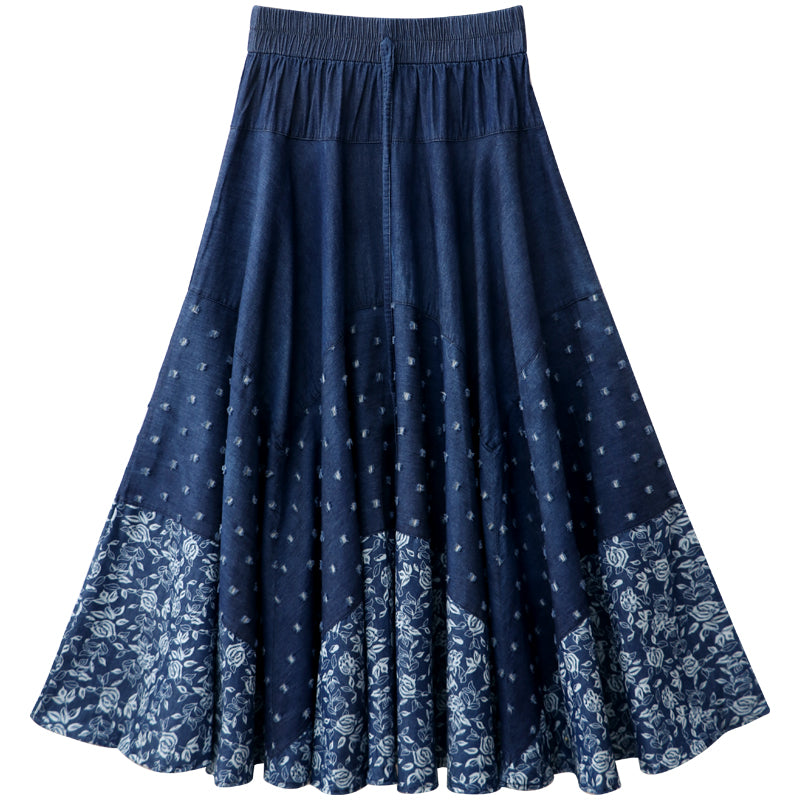 Denim Skirt, Half-length, Large-length Skirt, Printed High-waisted Skirt