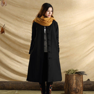 National Style Stand-Up Collar Single-Breasted Warm Long Cotton Coat