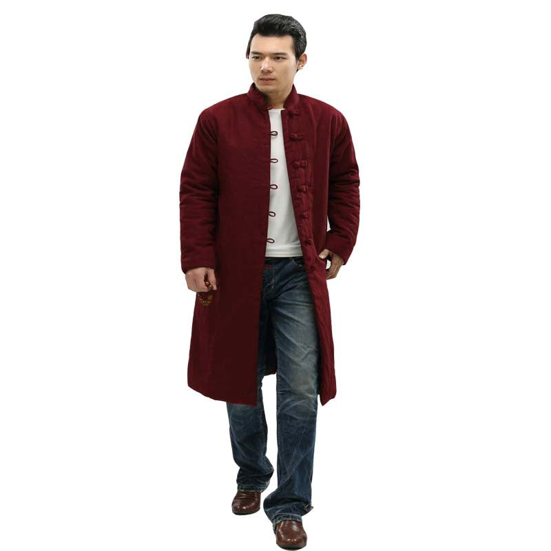 National Style Stand-Up Collar Single-Breasted Warm Long Cotton Coat