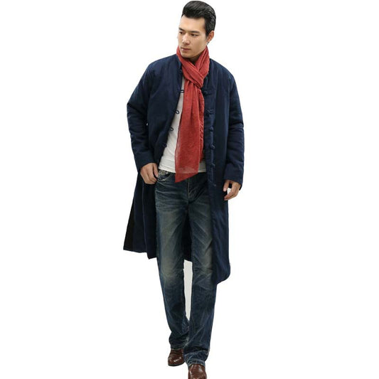 National Style Stand-Up Collar Single-Breasted Warm Long Cotton Coat