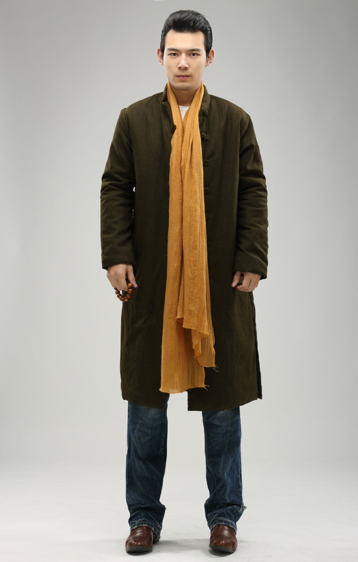 National Style Stand-Up Collar Single-Breasted Warm Long Cotton Coat