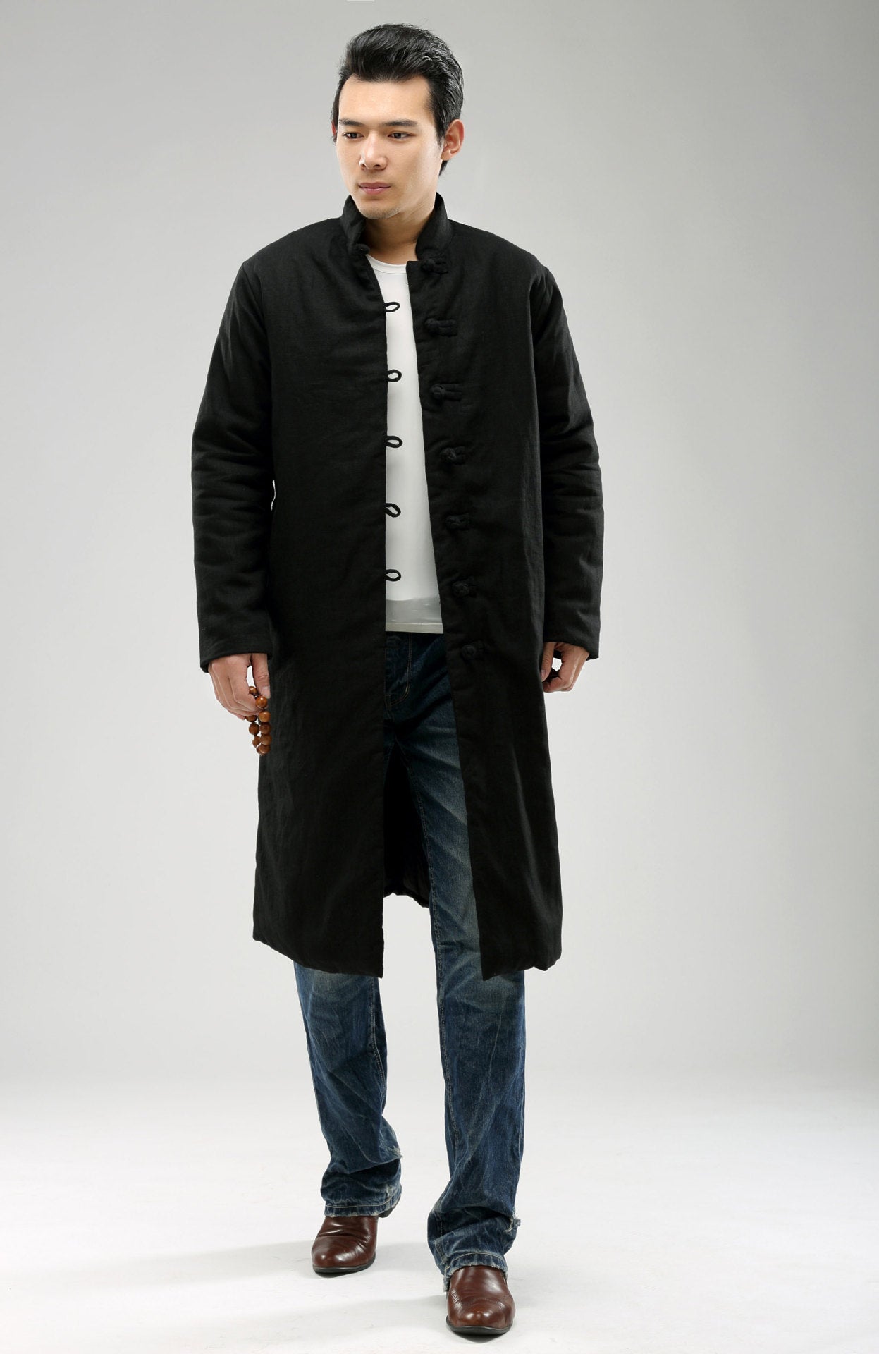 National Style Stand-Up Collar Single-Breasted Warm Long Cotton Coat