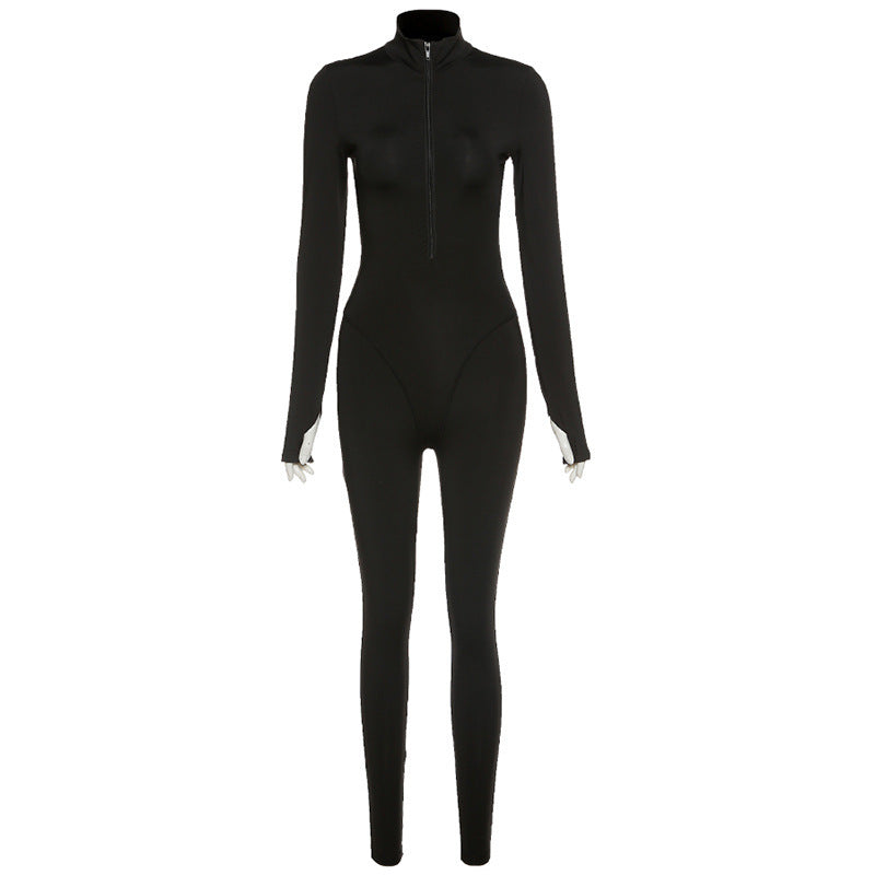 Fashion stand-up collar sexy tight-fitting high-waist sports jumpsuit