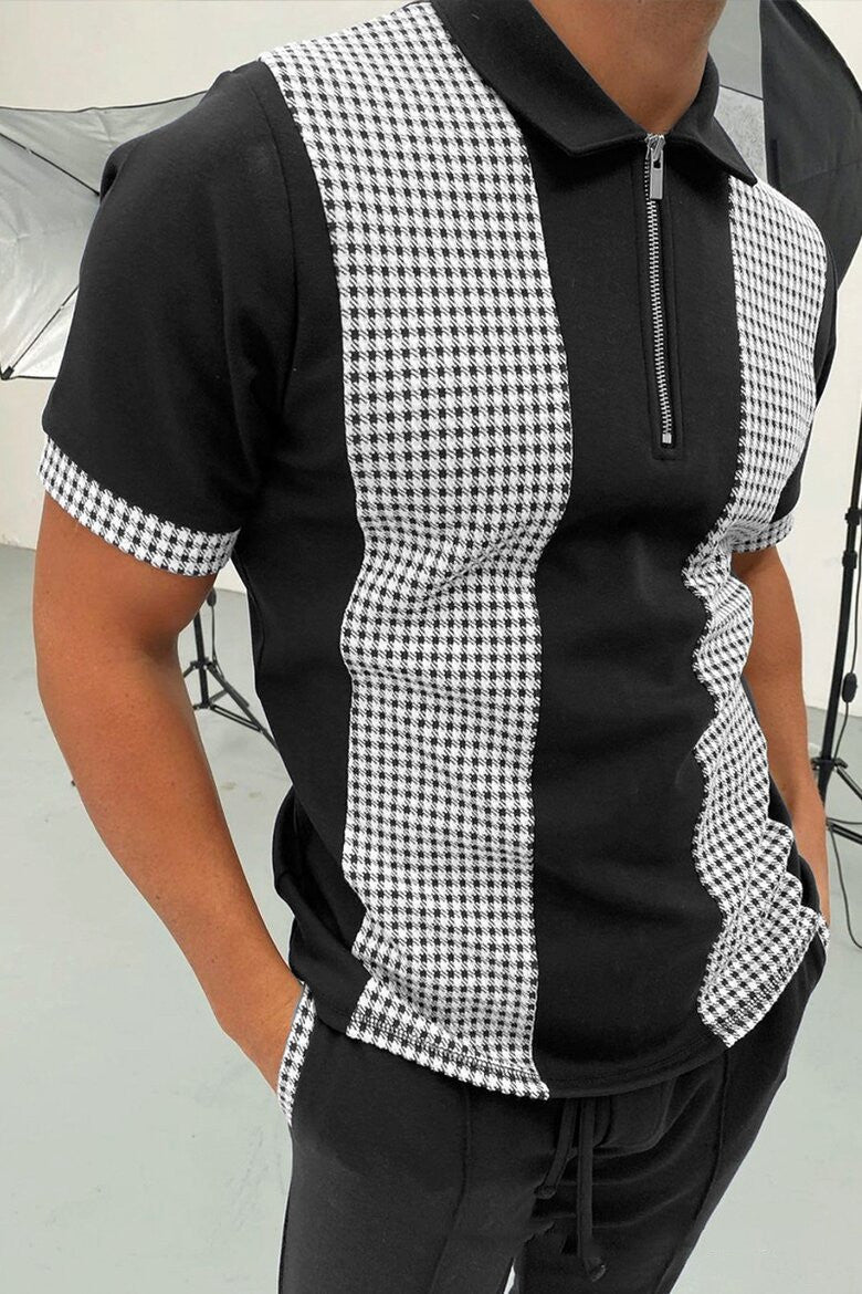 New Style POLO Shirt Zipper Color Matching Men's T Shirt Top