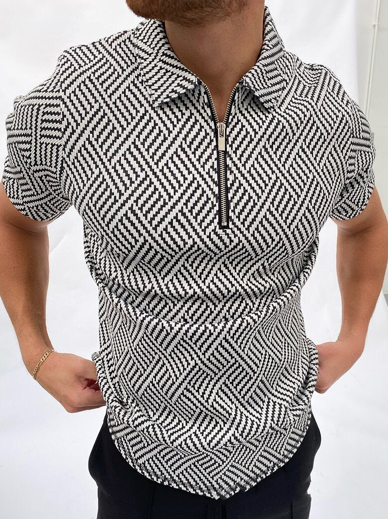 New Style POLO Shirt Zipper Color Matching Men's T Shirt Top