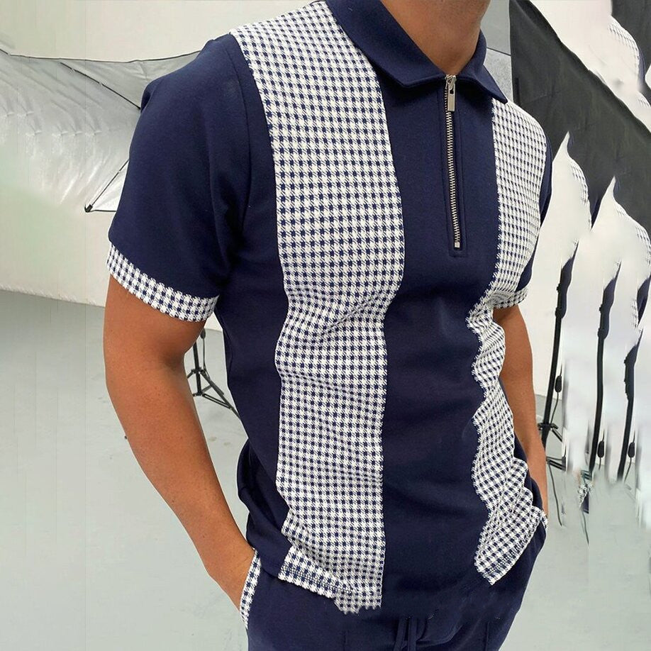 New Style POLO Shirt Zipper Color Matching Men's T Shirt Top