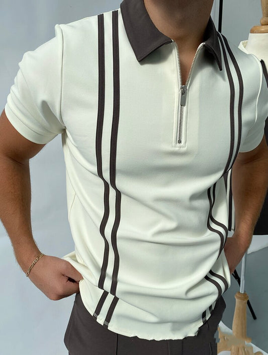 New Style POLO Shirt Zipper Color Matching Men's T Shirt Top