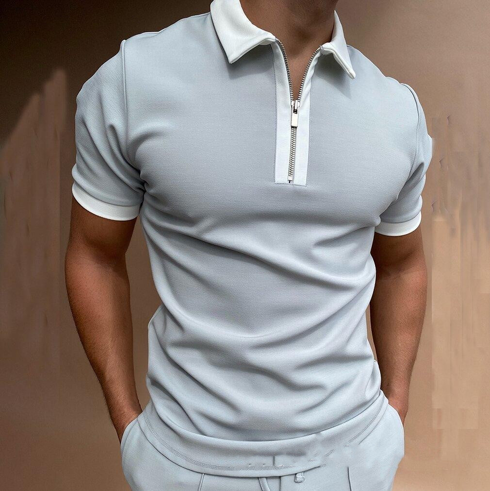 New Style POLO Shirt Zipper Color Matching Men's T Shirt Top