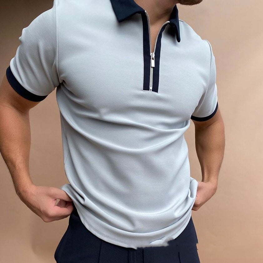 New Style POLO Shirt Zipper Color Matching Men's T Shirt Top