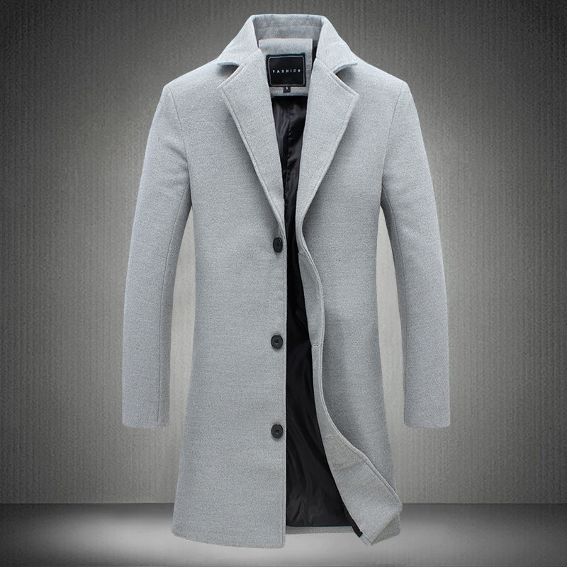 Mens Solid Color Casual Business Woolen Coats